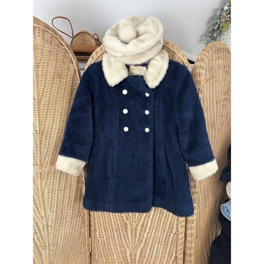 White Stag Navy Jacket With Hat With Pom Pom Girls Vintage